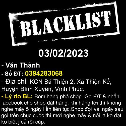 Blacklist - Văn Thành 0394283068 lừa đảo đặt hàng