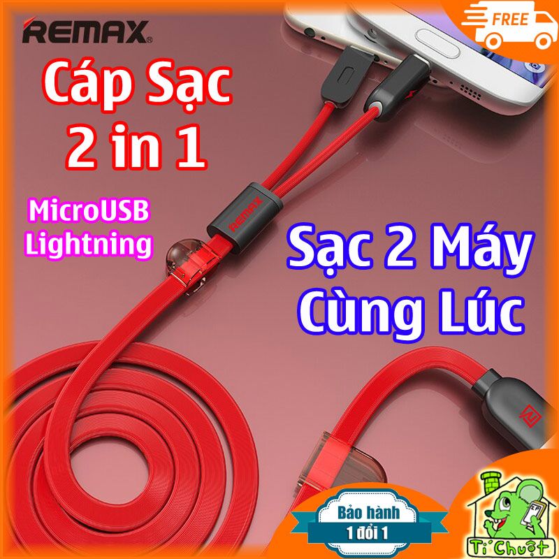 Cáp REMAX 2in1 At The Same Time,sạc 2 máy cùng lúc