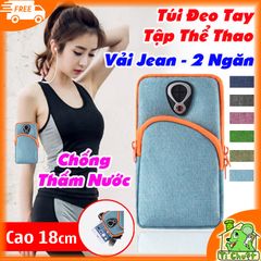 Bao Túi Đeo Tay Vải Nỉ Jean 2 Ngăn Đựng Điện Thoại Tập GYM Thể Thao