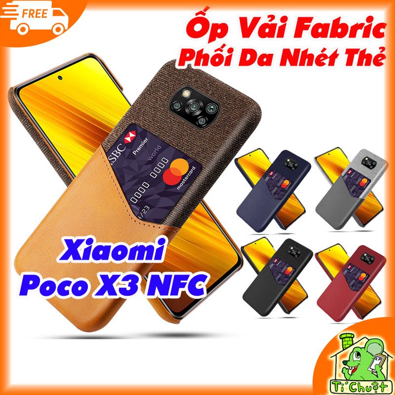 Ốp Lưng Xiaomi Poco X3 NFC Vải Fabric Phối Da Nhét Tiền Thẻ ATM