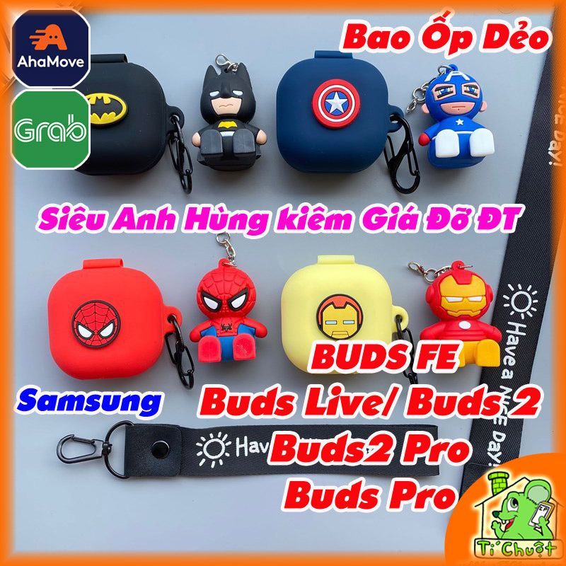 Bao Ốp Galaxy Buds FE/ Buds 2 Pro/ Buds 2/ Buds Live Silicon Búp Bê Siêu Anh Hùng kiêm Giá Đỡ ĐT