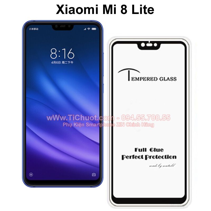 Kính CL Xiaomi MI 8 Lite FULL màn,FULL KEO Silicon