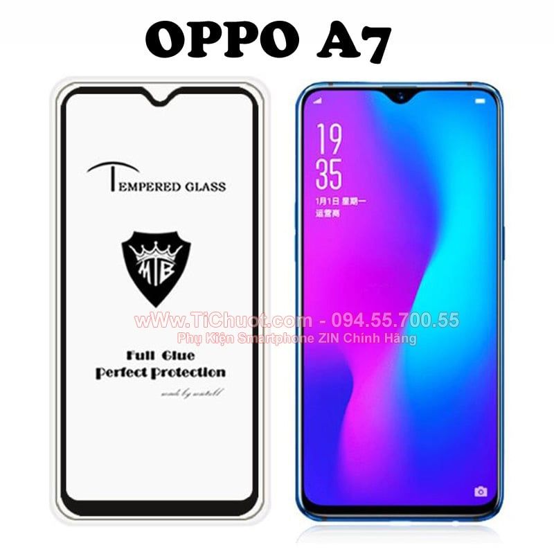 Kính CL OPPO A7 FULL Màn, FULL KEO Khô Silicon