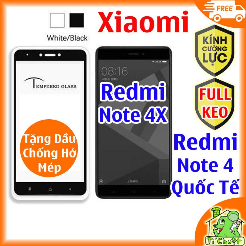 Kính CL Xiaomi Redmi Note 4X FULL Màn, FULL KEO Silicon