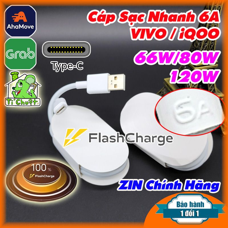 Cáp Sạc Nhanh Flash Charge 6A 66W 80W 120W VIVO / iQOO USB Type-C ZIN Chính Hãng