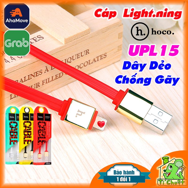 Cáp Lightning HOCO UPL15 Đầu Kim Loại Bóng Dây Dẹp Dẻo Chống Gãy