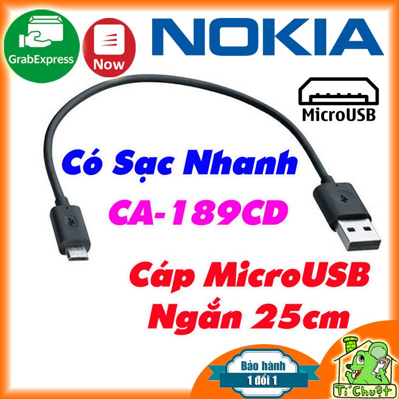 Cáp MicroUSB ngắn 25cm CA- 189CD ZIN NOKIA Chính Hãng