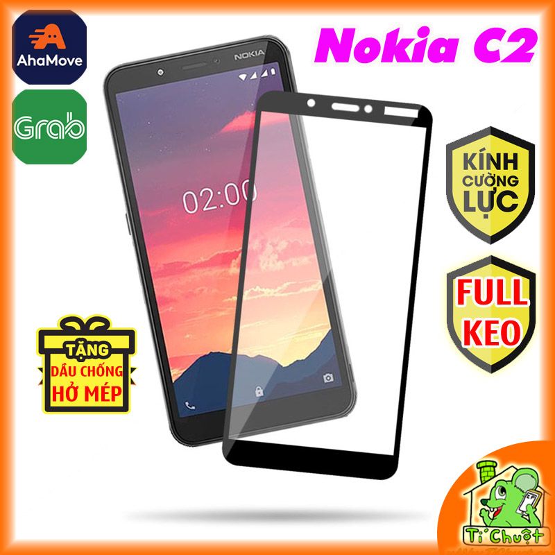 Kính CL Nokia C2 FULL Màn, FULL KEO Silicon