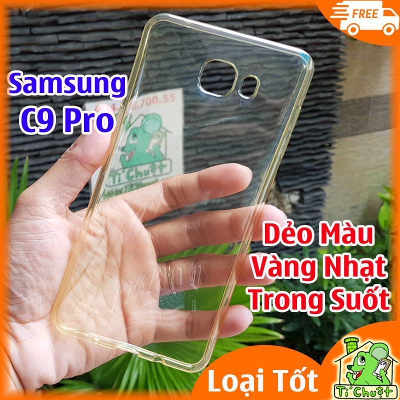 Ốp lưng Samsung C9 Pro Silicon Loại Tốt Vàng Nhạt Trong Suốt