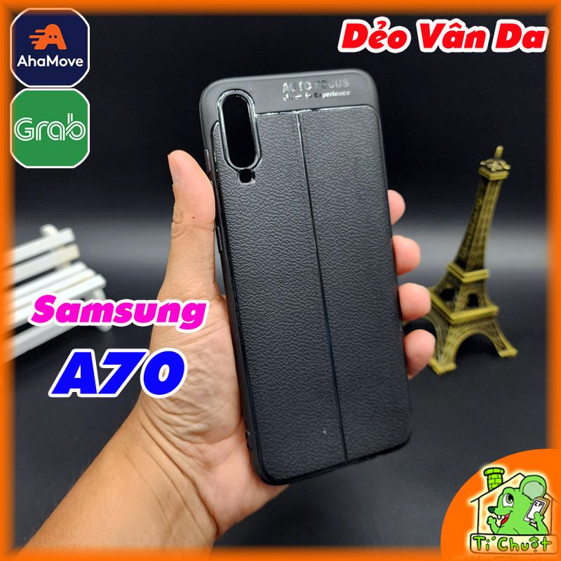 Ốp Lưng Samsung A70 Dẻo Vân Giả Da Sọc Chỉ