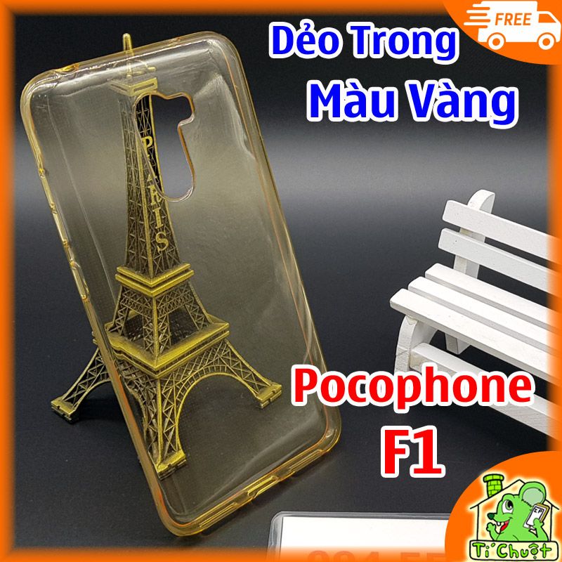 Ốp lưng Pocophone POCO F1 Silicon Loại Tốt Trong Suốt Màu Vàng Gold