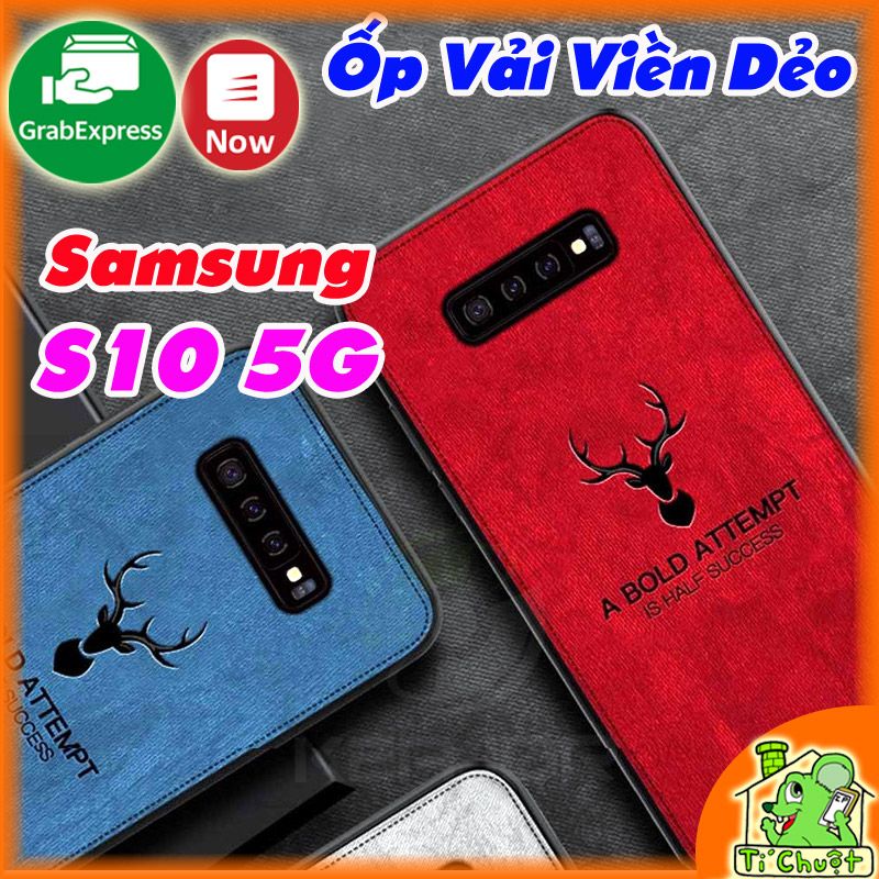 Ốp Lưng Samsung S10 5G Vải Jean Hình Sừng Hươu Vintage