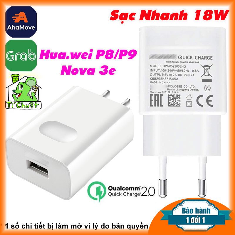 Sạc Nhanh 18W Quick Charge 2.0 9V-2A ZIN Chính Hãng Dùng Cho Huawei P8/P9