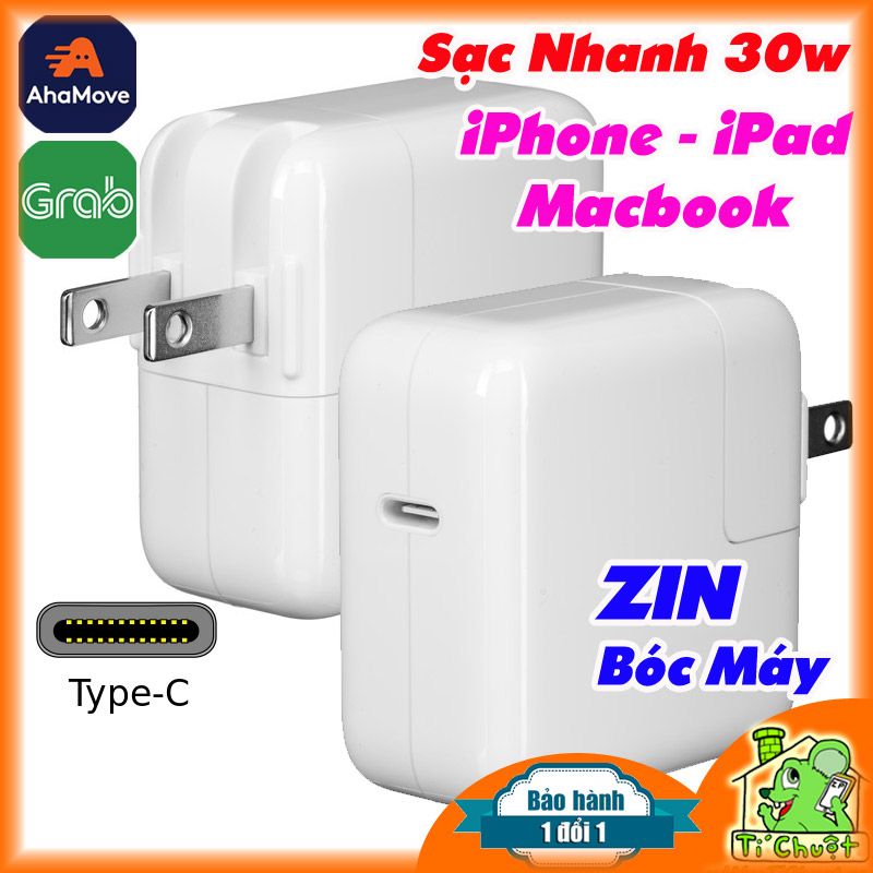 Sạc Nhanh 30W PD A1882 Apple USB-C Macbook iPhone iPad Zin Chính Hãng