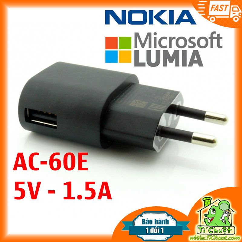 Củ Sạc Nokia Lumia AC-60 dòng 5V-1.5A ZIN Chính Hãng