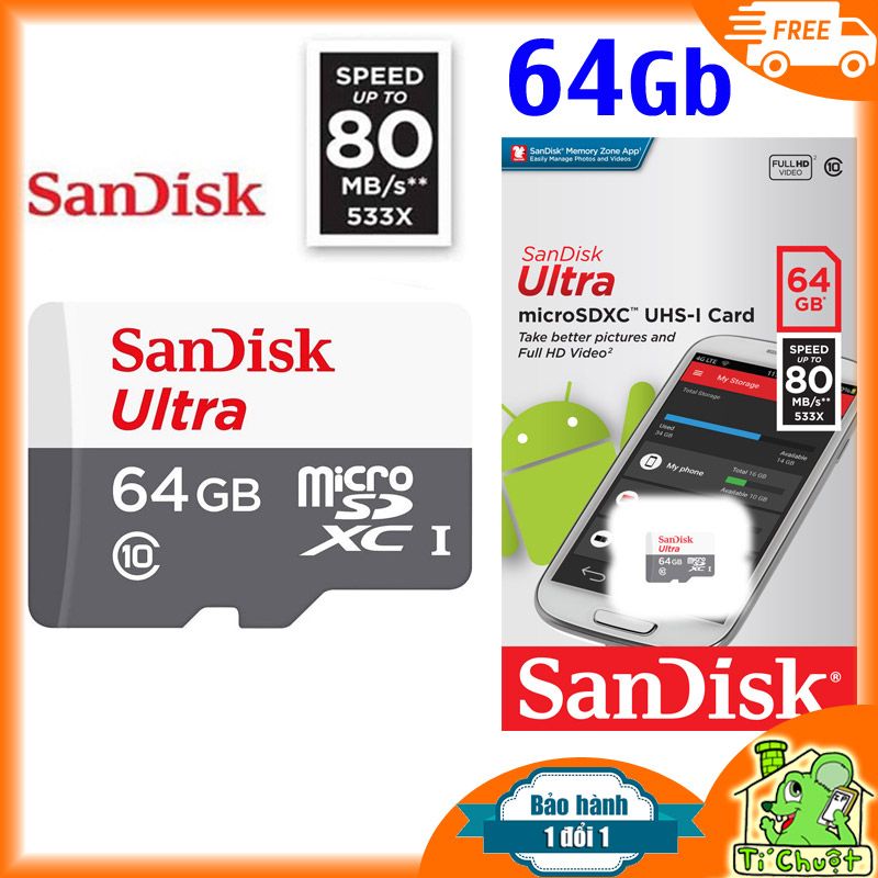 Thẻ Nhớ 64Gb SanDisk Ultra 80MB/s 533x UHS-1 MicroSDXC