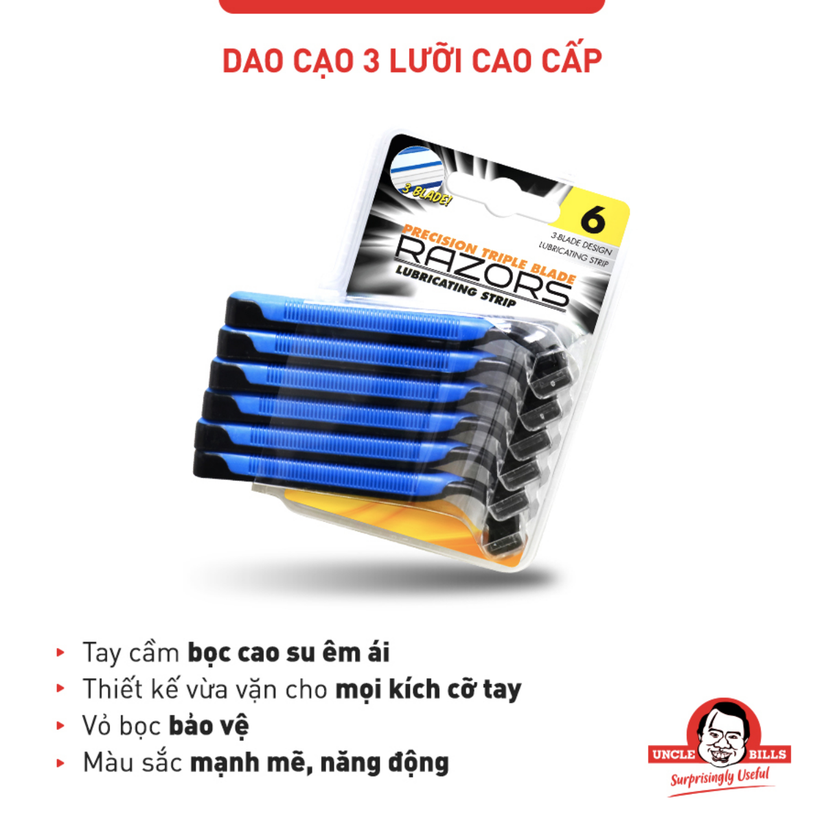 Bộ 6 Cái Dao Cạo 3 Lưỡi Cao Cấp Cạo Sát Da Tận Gốc Uncle Bills AG0275