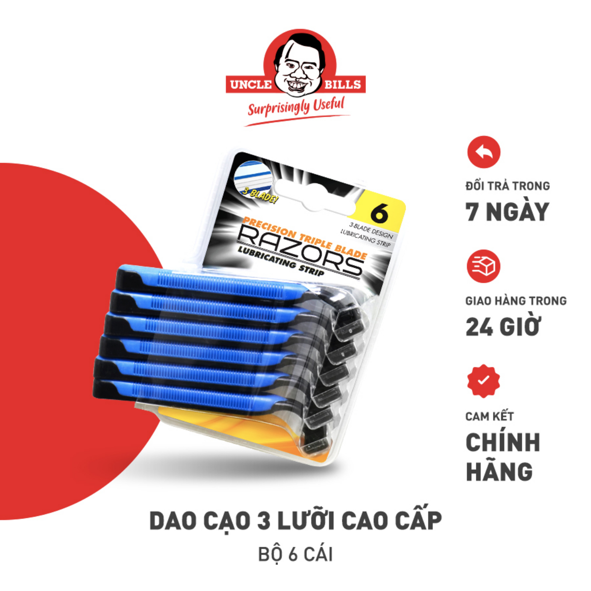 Bộ 6 Cái Dao Cạo 3 Lưỡi Cao Cấp Cạo Sát Da Tận Gốc Uncle Bills AG0275