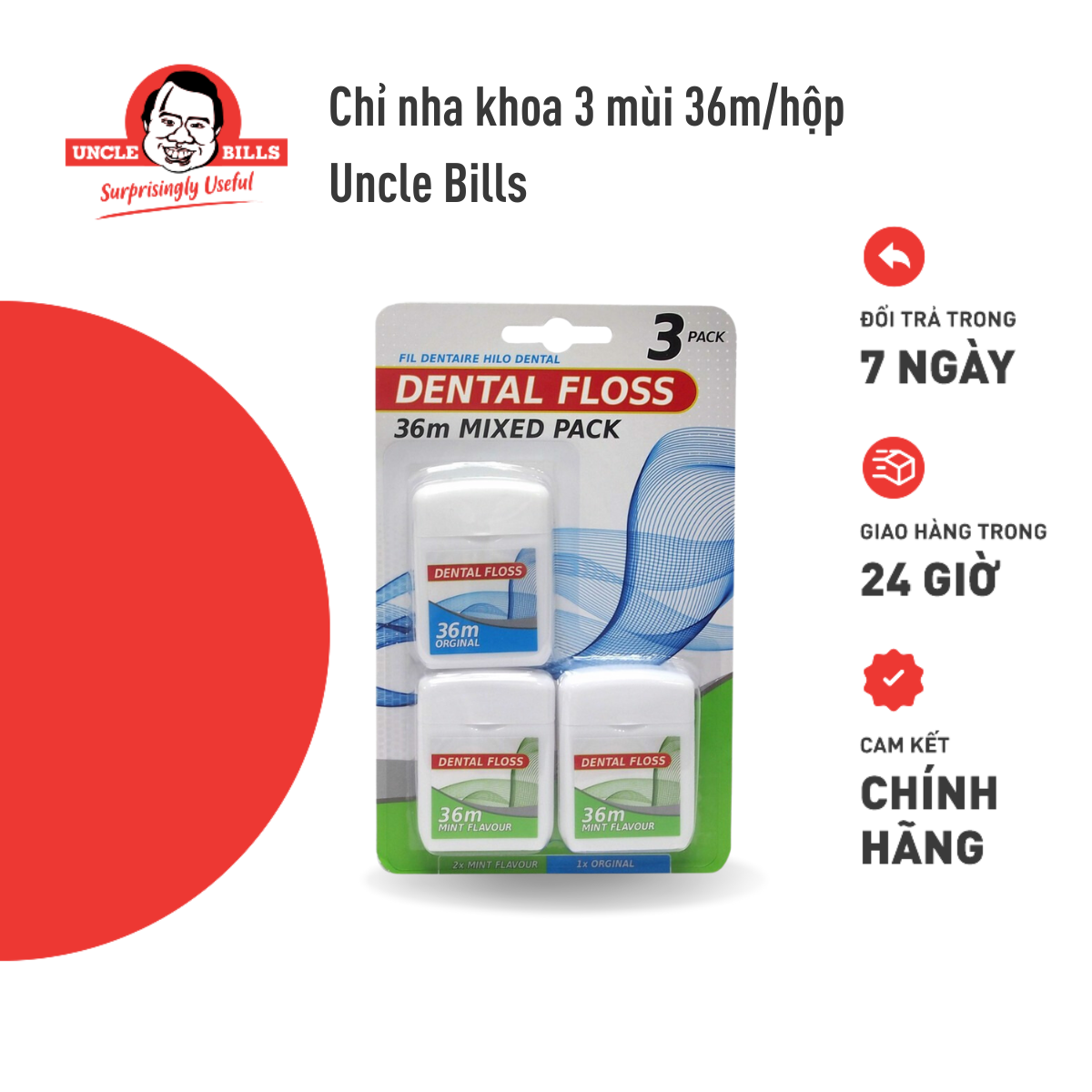 Chỉ Nha Khoa 3 Hộp 36M Uncle Bills AT0037