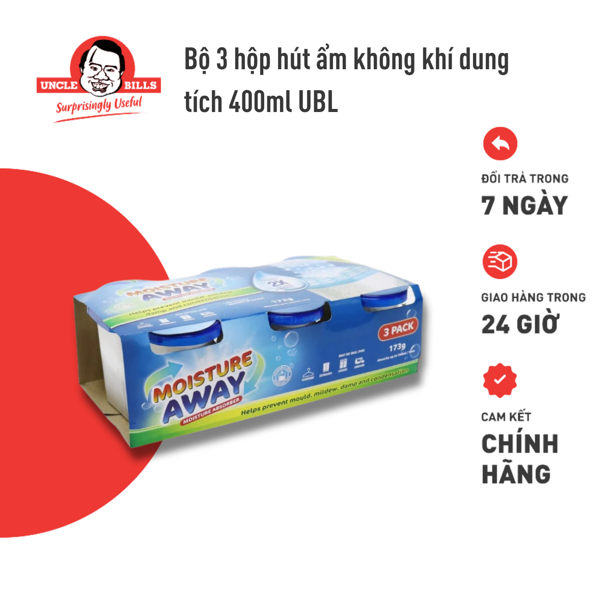 Hộp hút ẩm tủ quần áo tủ giày 400ml Uncle Bills ( bộ 3 hộp) BA1237