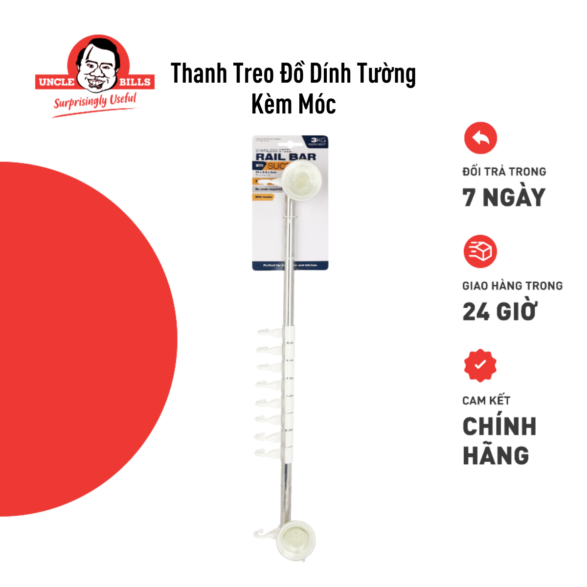 Thanh Treo Đồ Dính Tường Kèm Móc Uncle Bills BH1120