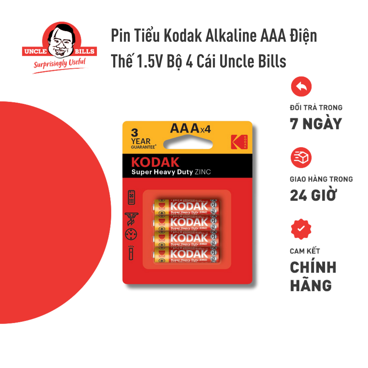 Pin Tiểu Kodak Alkaline AAA Điện Thế 1.5V Bộ 4 Cái Uncle Bills IB0120