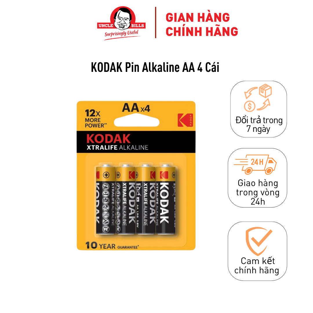 Pin Kodak Alkaline AA điện thế 1.5V Uncle Bills IB0122 (4 Pin/Bộ)