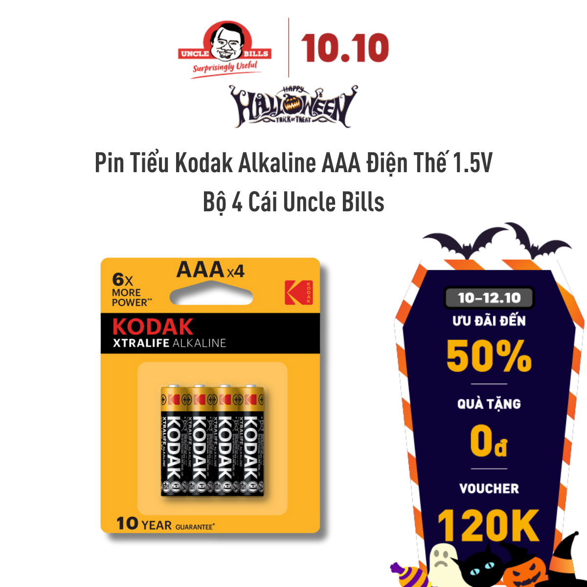 Pin Kodak Alkaline AAA Điện Thế 1.5V Bộ 4 Cái Uncle Bills IB0124