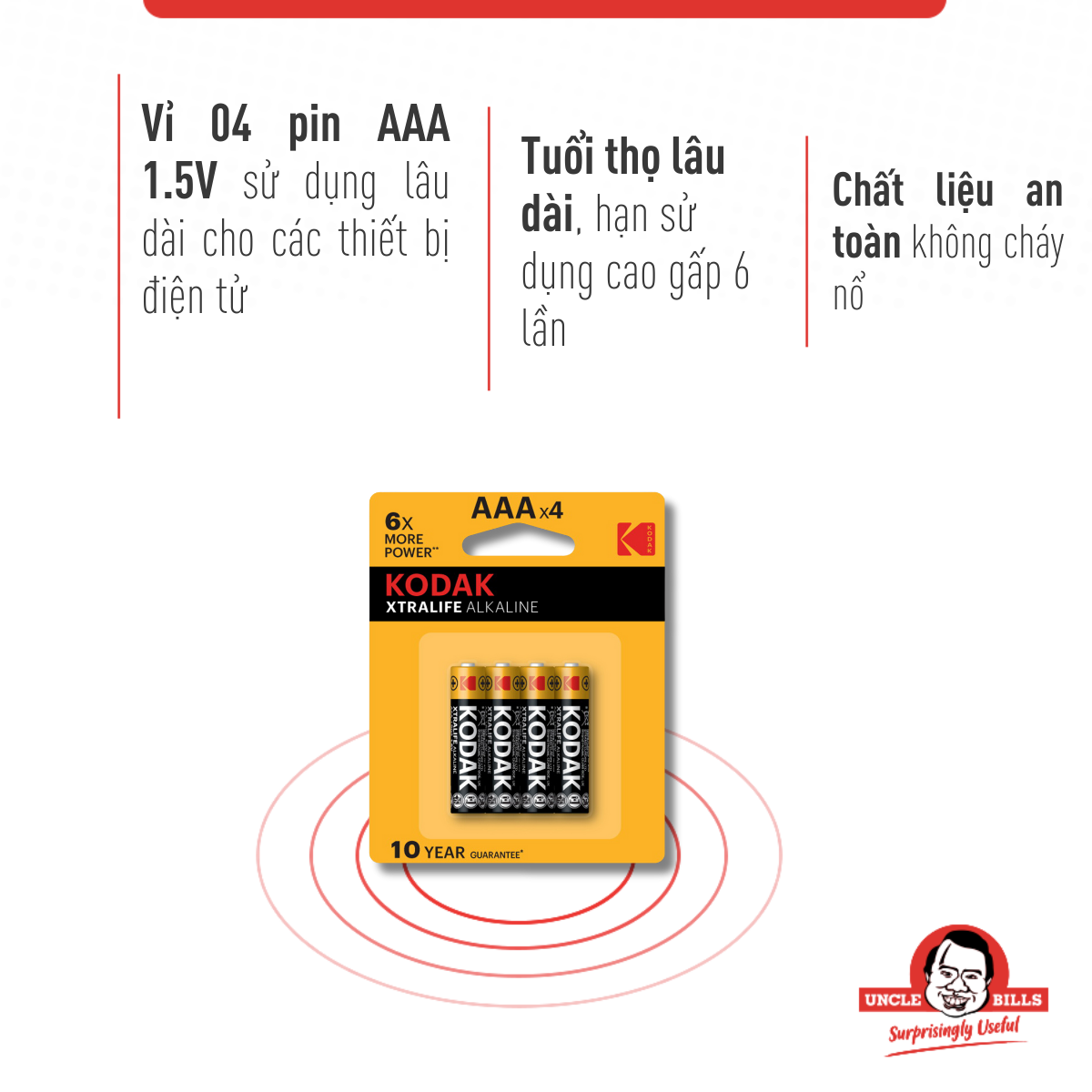 Pin Kodak Alkaline AAA Điện Thế 1.5V Bộ 4 Cái Uncle Bills IB0124