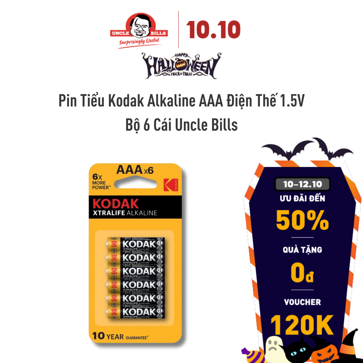Pin Tiểu Kodak Alkaline AAA điện thế 1.5V Bộ 6 Pin Uncle Bills IB0217