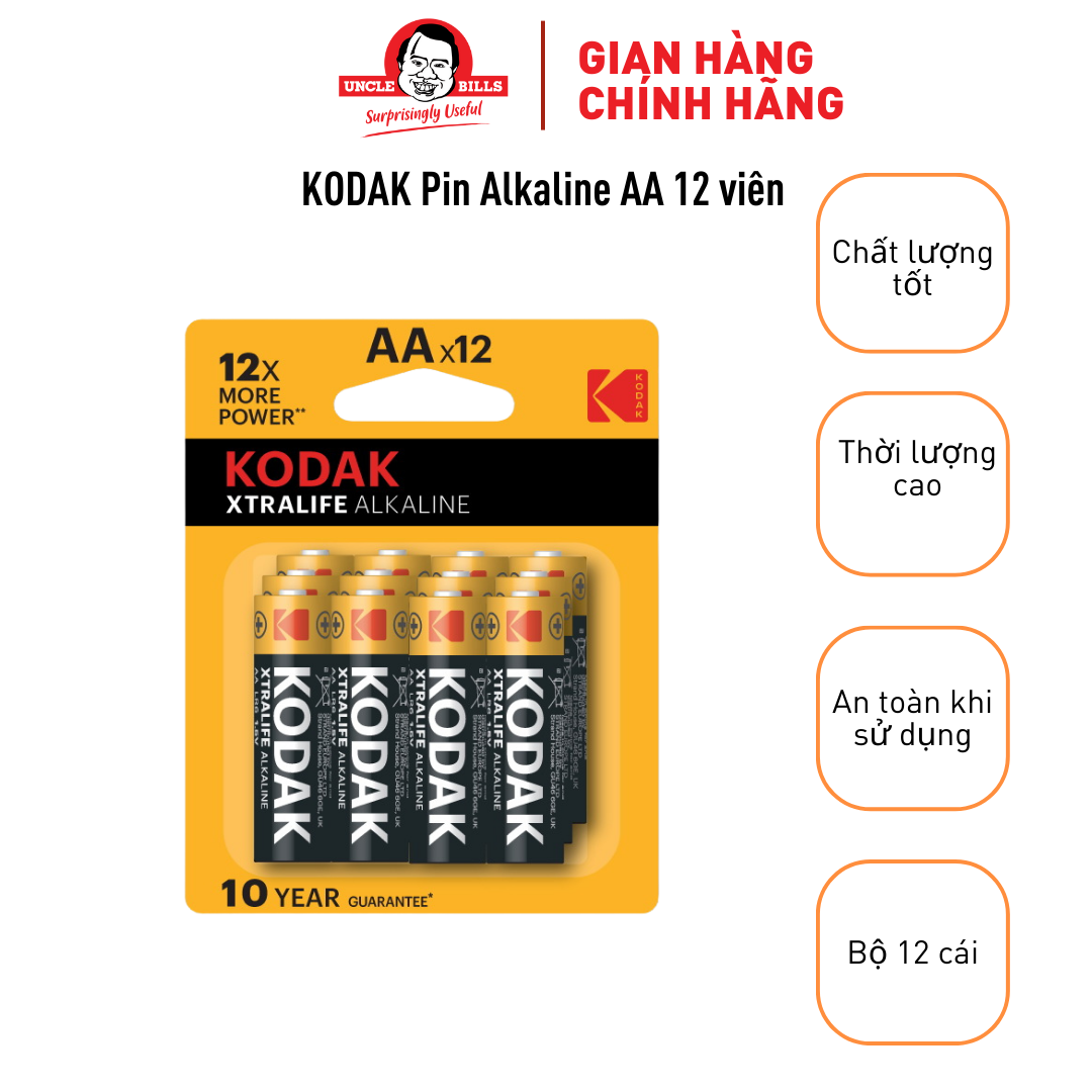 Pin Kodak Alkaline AA Điện Thế 1.5V Bộ 12 Pin Uncle Bills IB0219