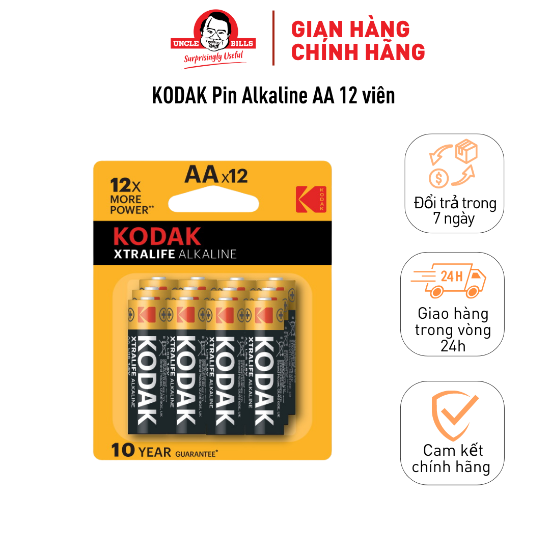 Pin Kodak Alkaline AA Điện Thế 1.5V Bộ 12 Pin Uncle Bills IB0219