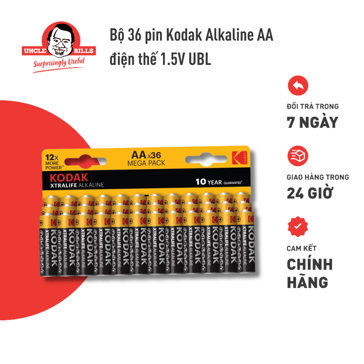 Pin Kodak Alkaline AA Điện Thế 1.5V Bộ 36 Cái Uncle Bills IB0238