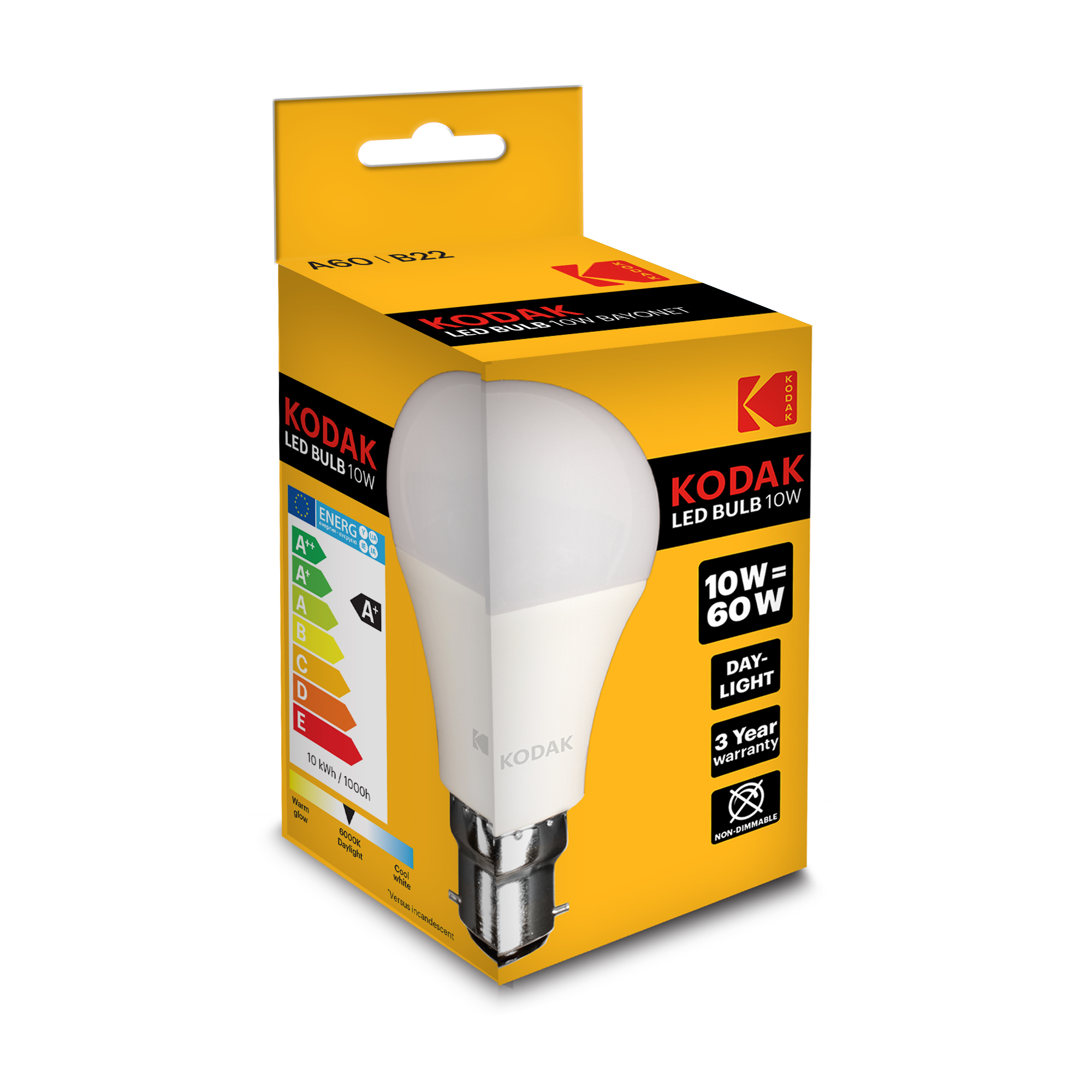 Bóng Đèn Kodak Led Bulb 10W/60W A60  E27 Ánh Sáng Ấm(Vàng) UBL IL0326