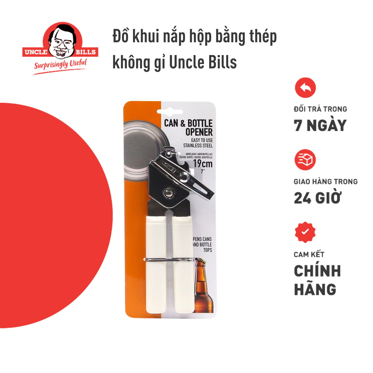 Đồ Khui Hộp Đa Năng Cao Cấp Từ Thép Không Gỉ 19cm Uncle Bills KA0064