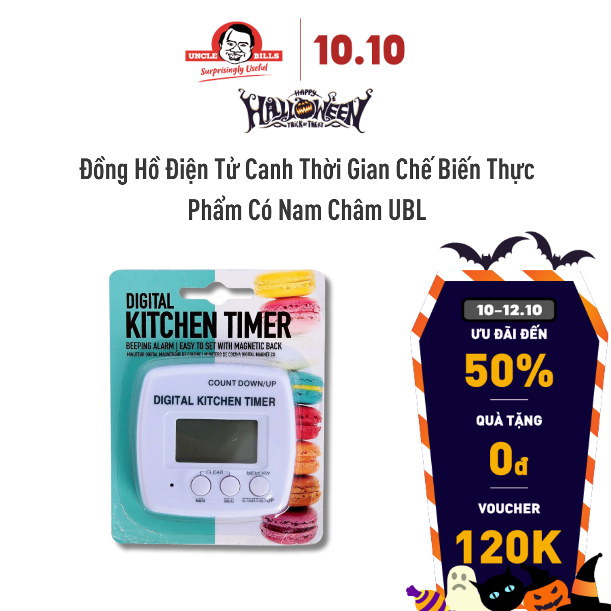 Đồng Hồ Điện Tử Canh Thời Gian Chế Biến Thực Phẩm Có Nam Châm Uncle Bills KA0188