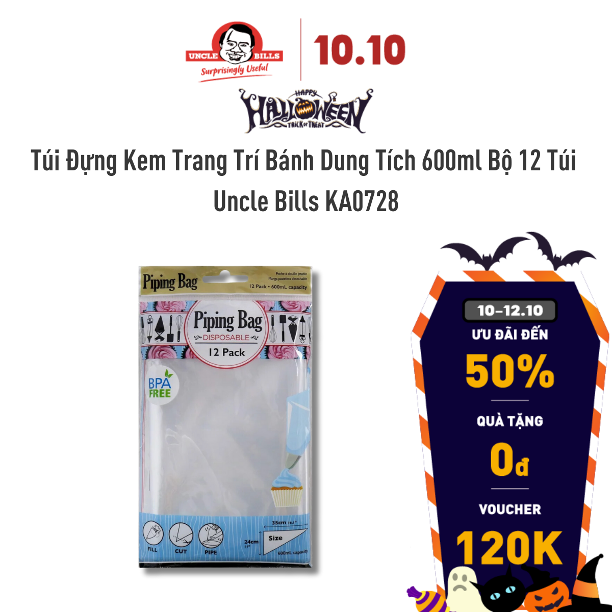 Túi Đựng Kem Trang Trí Bánh Dung Tích 600ml Bộ 12 Túi Uncle Bills KA0728