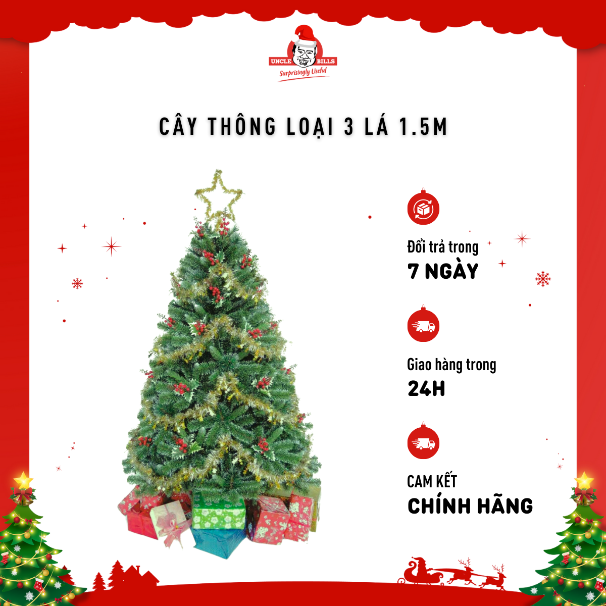 Cây thông giáng sinh loại 3 lá 1.5m Uncle Bills NOUBL820