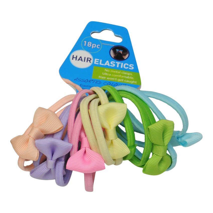 Hair Elastic Plain & Bow 18Pk