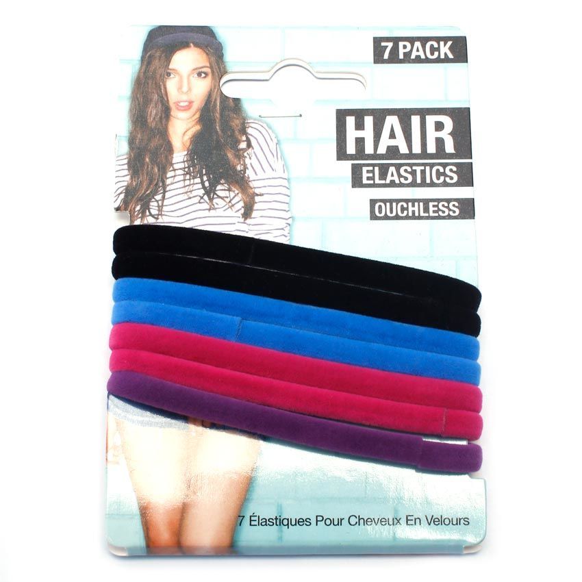 Hair Elastic Velvet 7 Pack 3 Asst