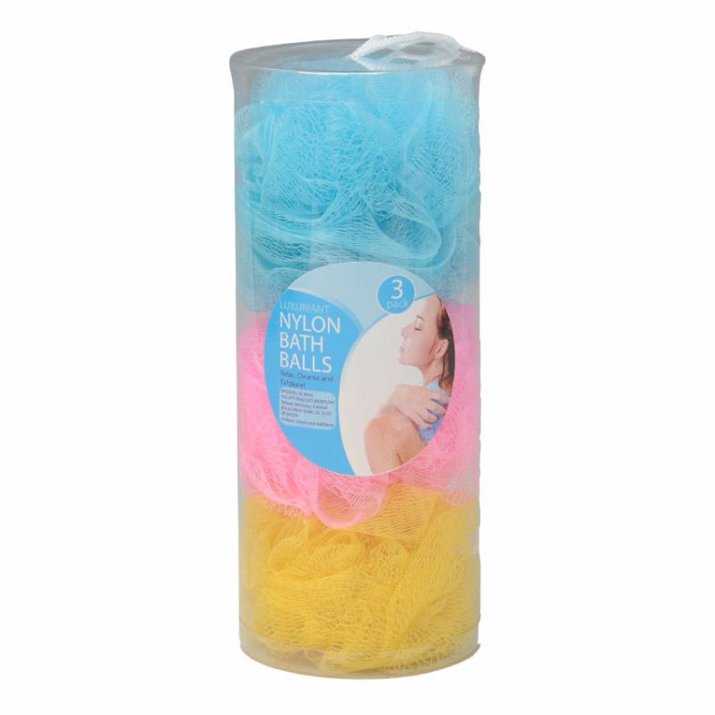 Bath Ball Nylon 3Pk 2Asst