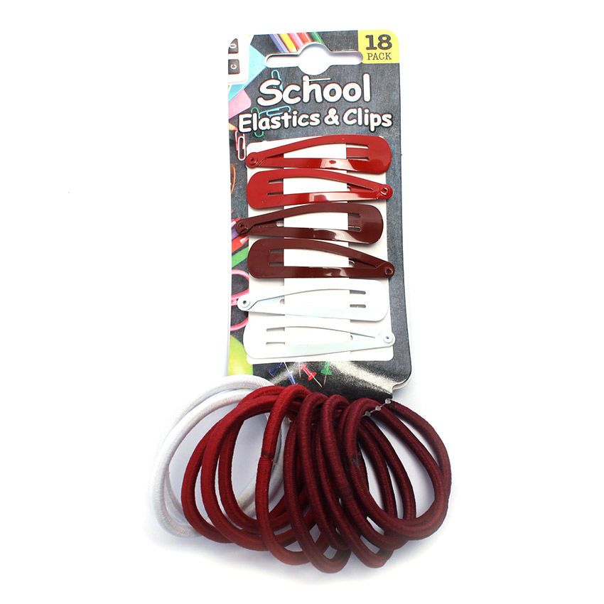 Hair Elastic W/Clips 18Pk 6Asst