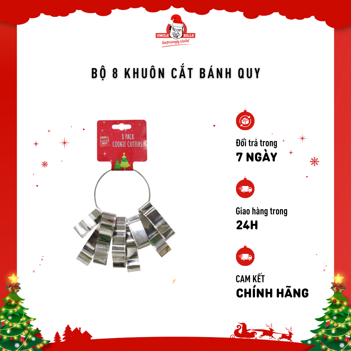 Khuôn Cắt Bánh Quy 8 Cái Trang Trí Giáng Sinh UBL XA1470