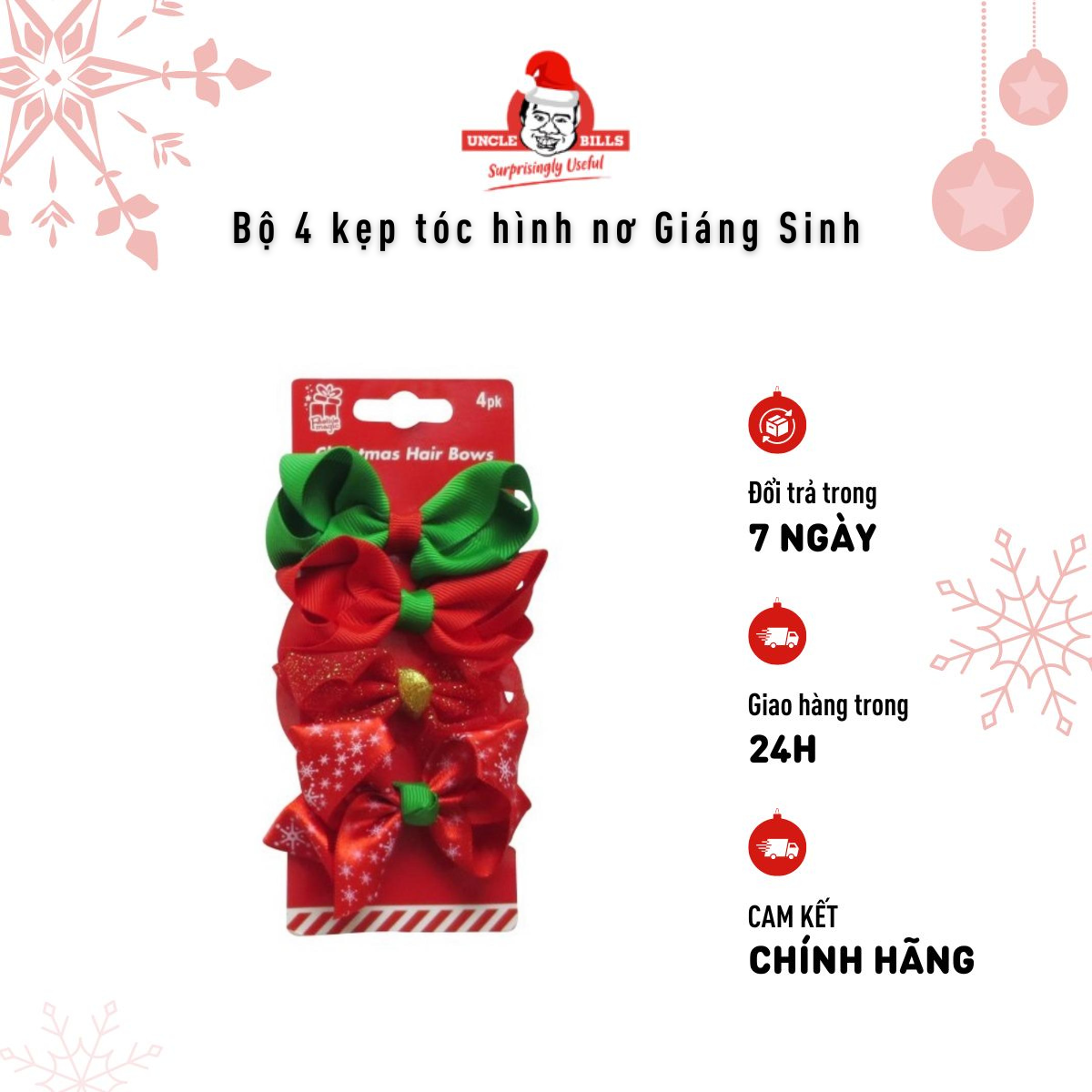 Cột tóc Noel có nơ ruy băng 4 cái UBL XA6481 - Giao ngẫu nhiên