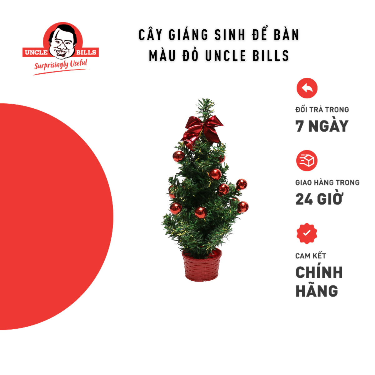 Cây Thông Giáng Sinh Để Bàn Màu Đỏ 30 Cm 3 Mẫu Uncle Bills XB0009