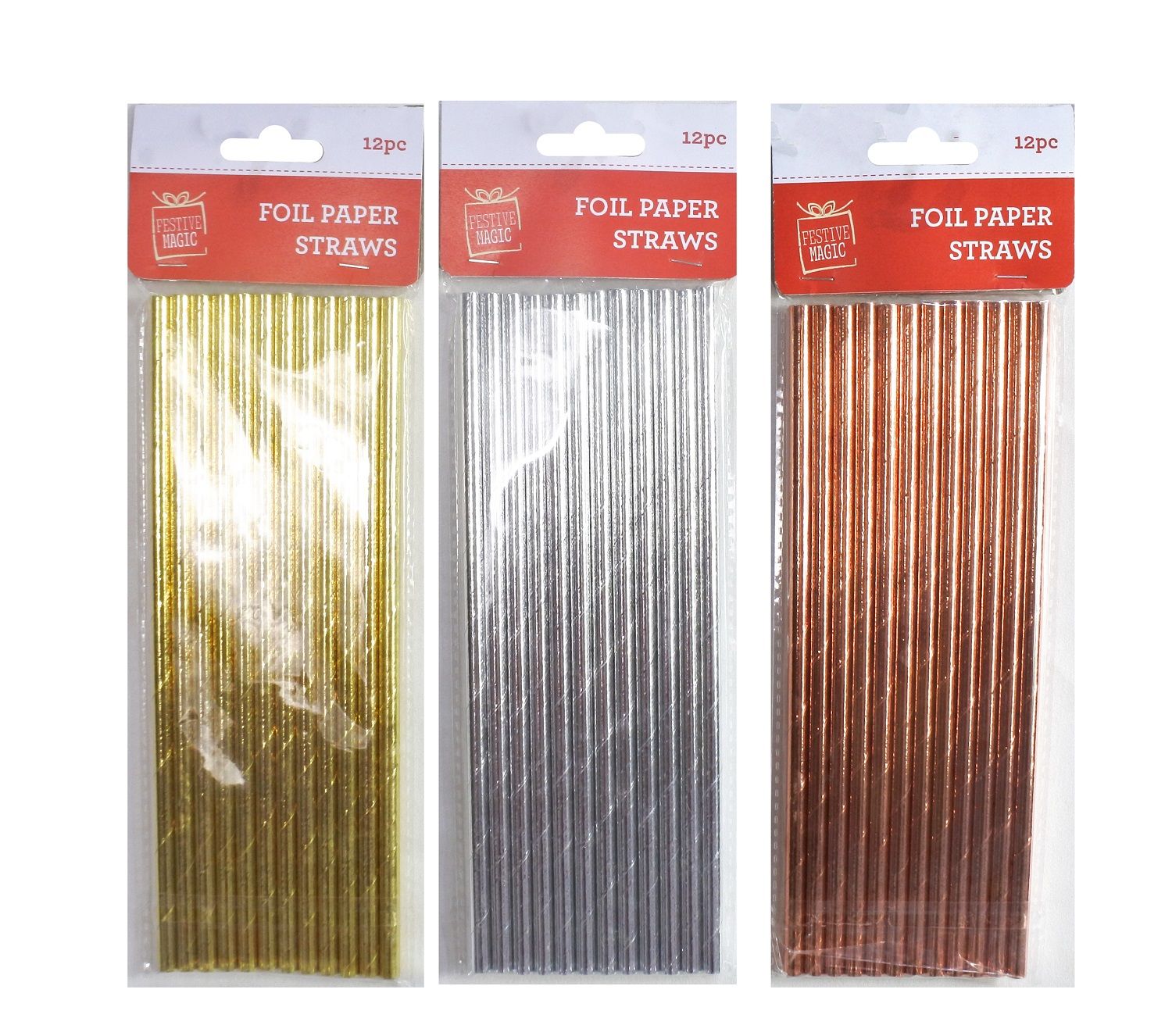 PAPER STRAWS FOIL 12pc 3asst Uncle Bills XB4496