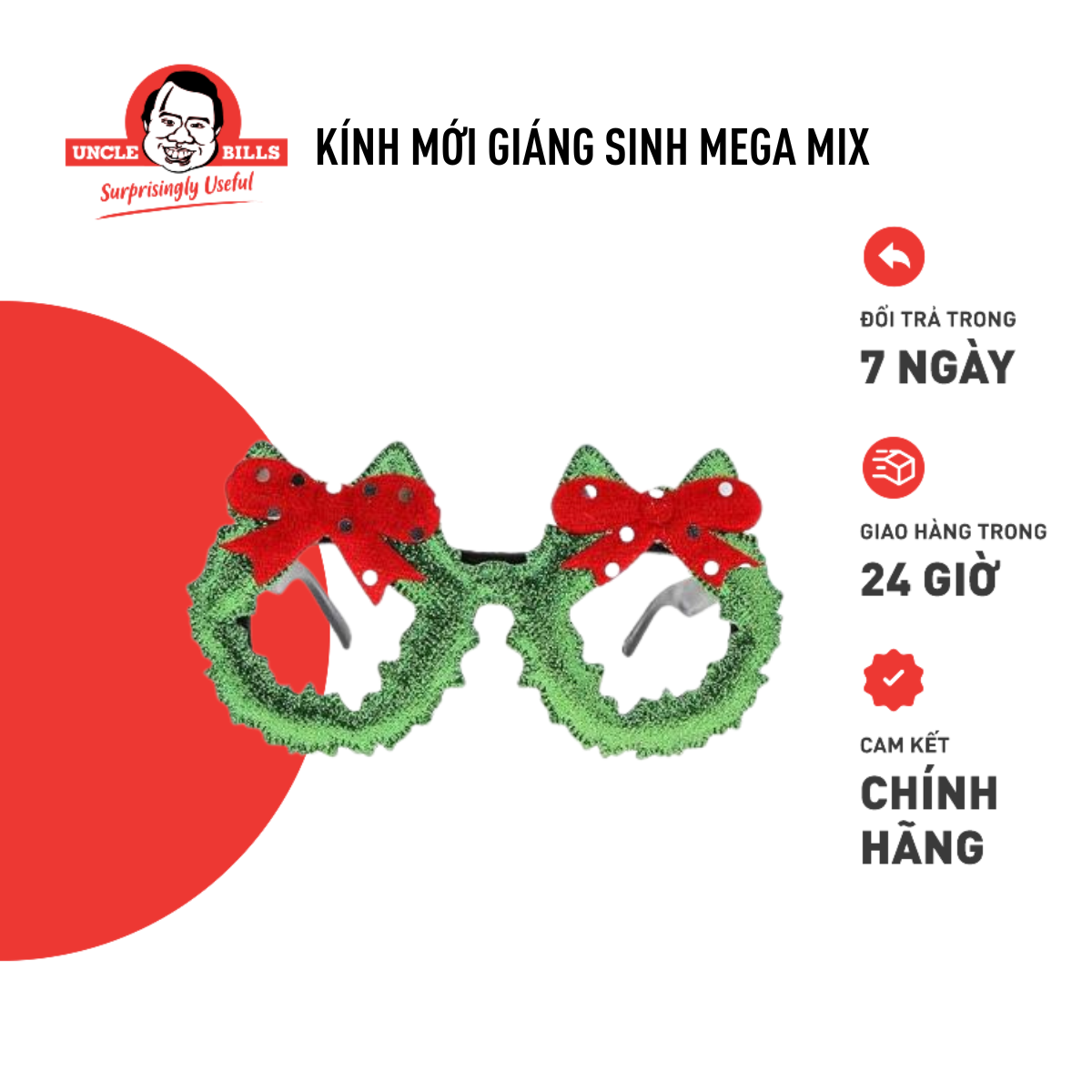 Mắt Kính Không Tròng Giáng Sinh Đáng Yêu Nhiều Mẫu Uncle Bills Xmas XC0257