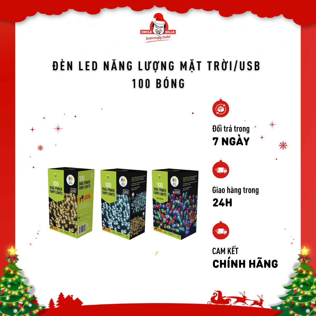 Đèn LED Năng Lượng Mặt Trời 100 Bóng XL0002 Uncle Bills Đèn Giáng Sinh