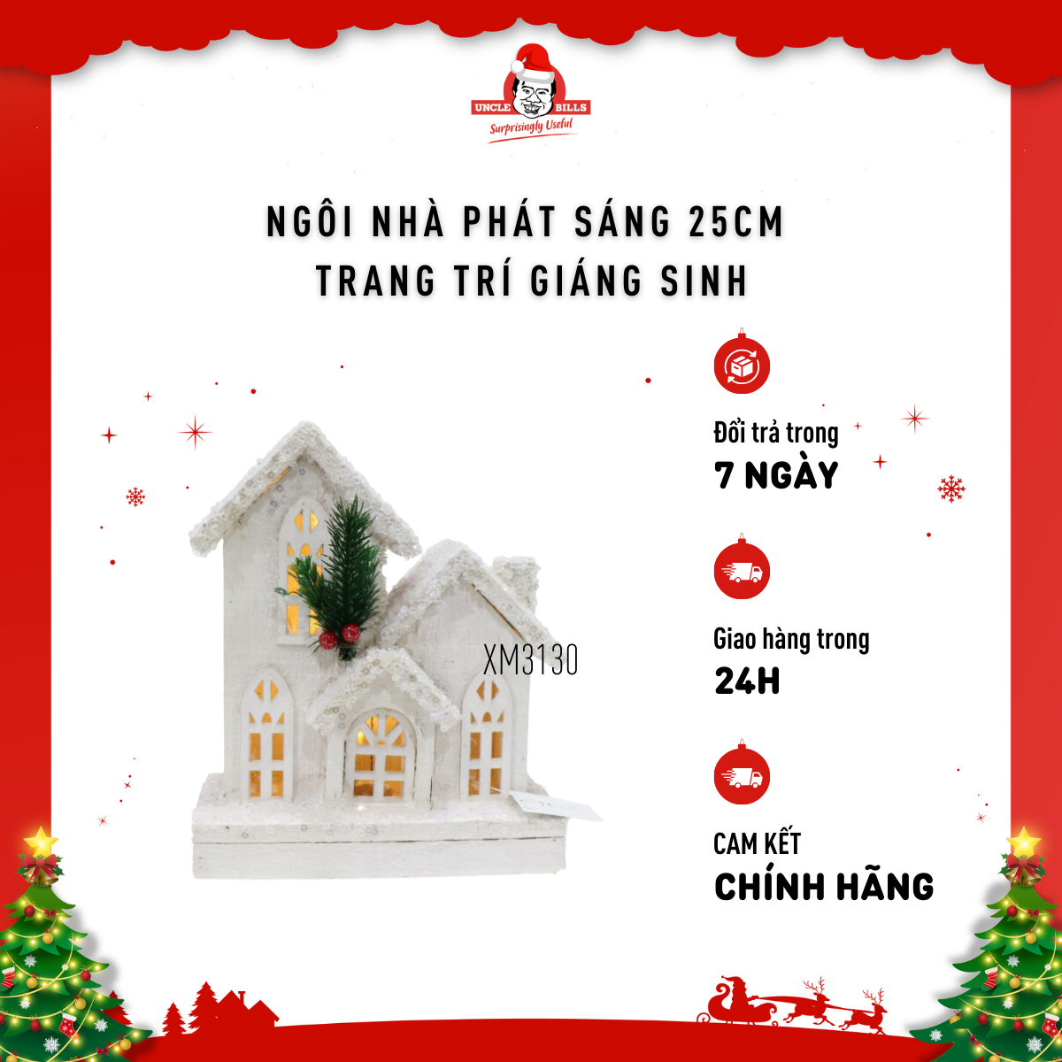 Ngôi nhà phát sáng 25cm trang trí Giáng Sinh Uncle Bills XM3130