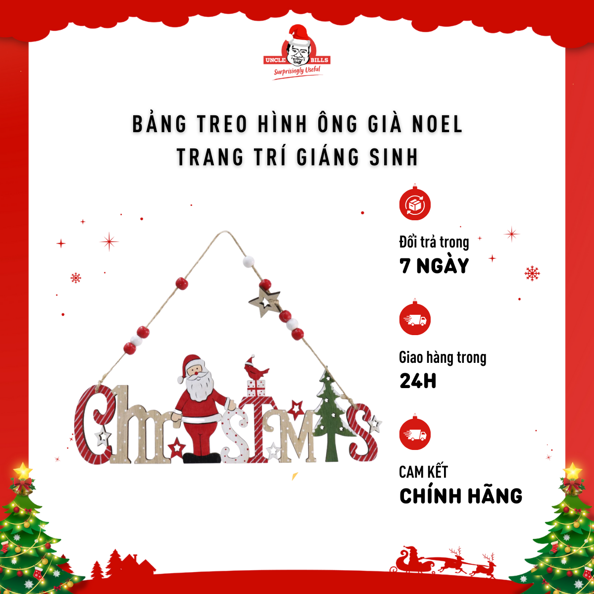 Bảng treo hình ông già Noel trang trí Giáng Sinh Uncle Bills XM3955